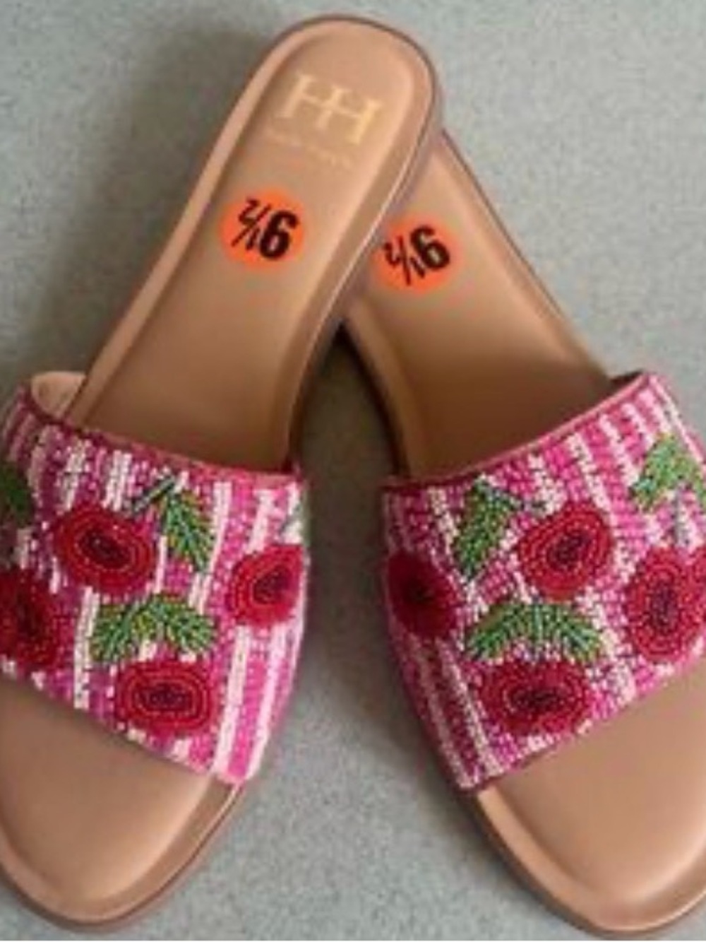 Haute Hippie Pink Beaded Rose Slide Mules